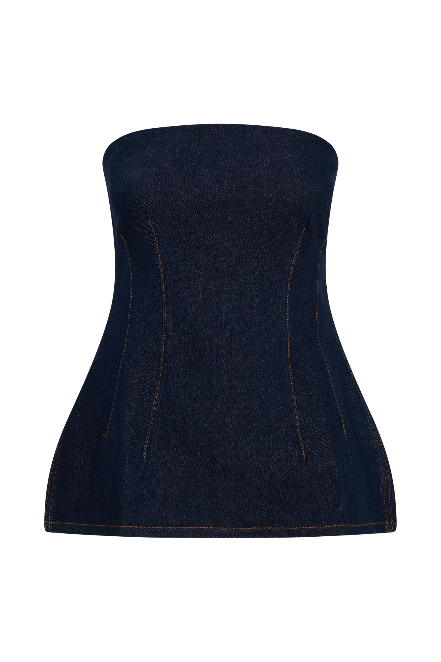 Madelyn Strapless Longline Denim Top - Indigo Blue