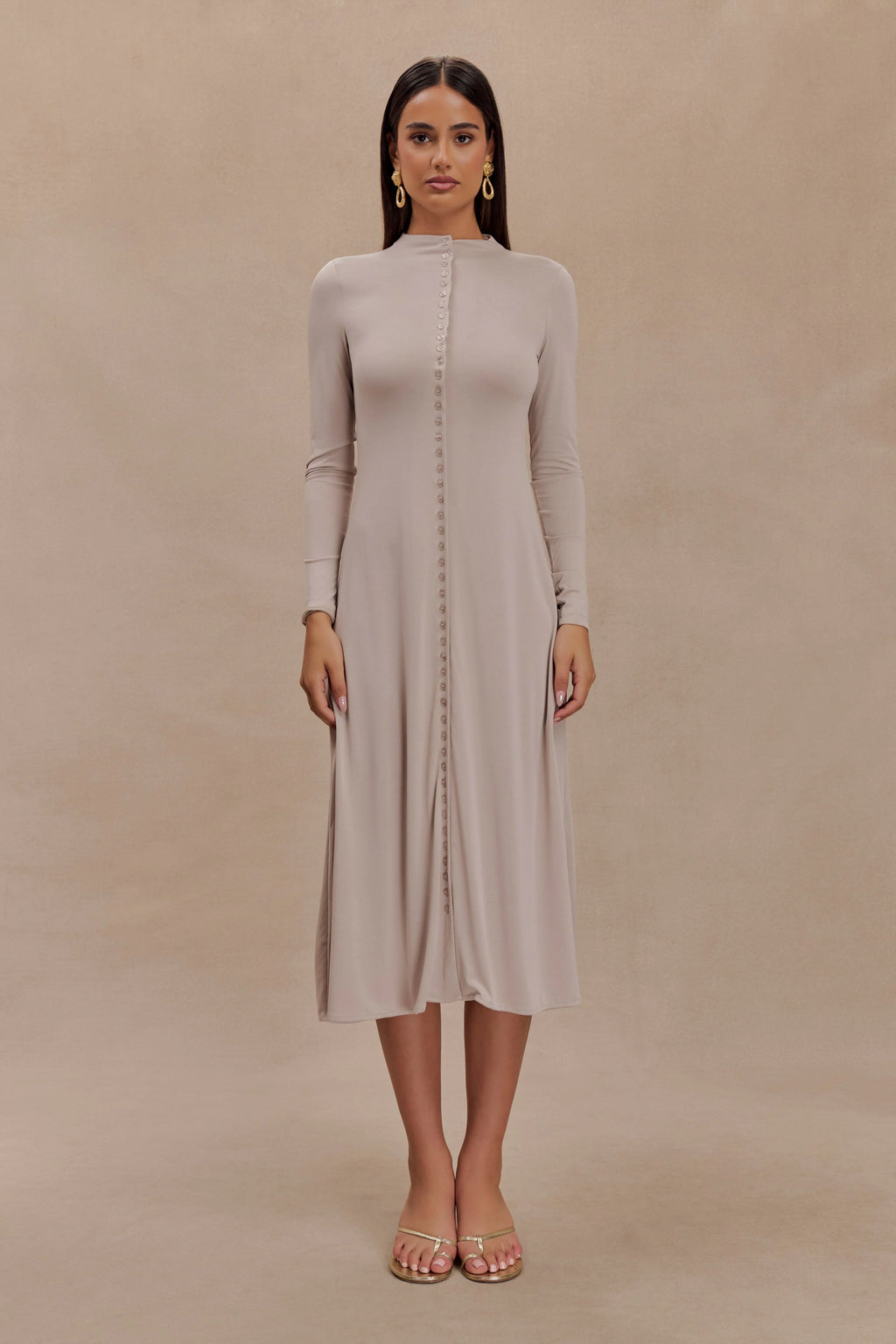 Anders Peached Jersey Midi Dress - Taupe