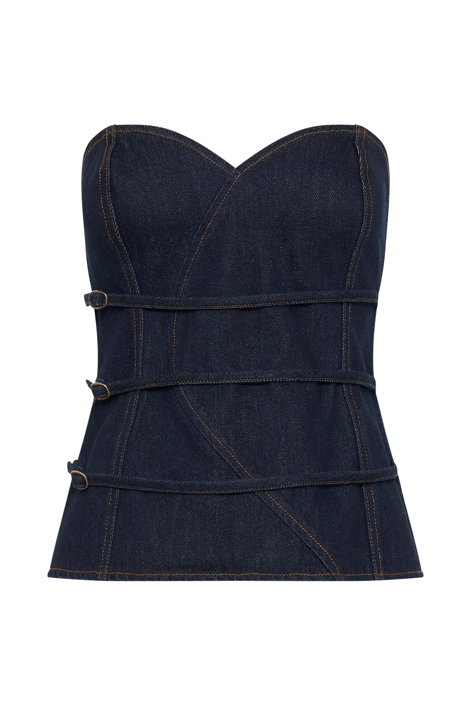Sylas Strapless Buckle Denim Top - Indigo Blue