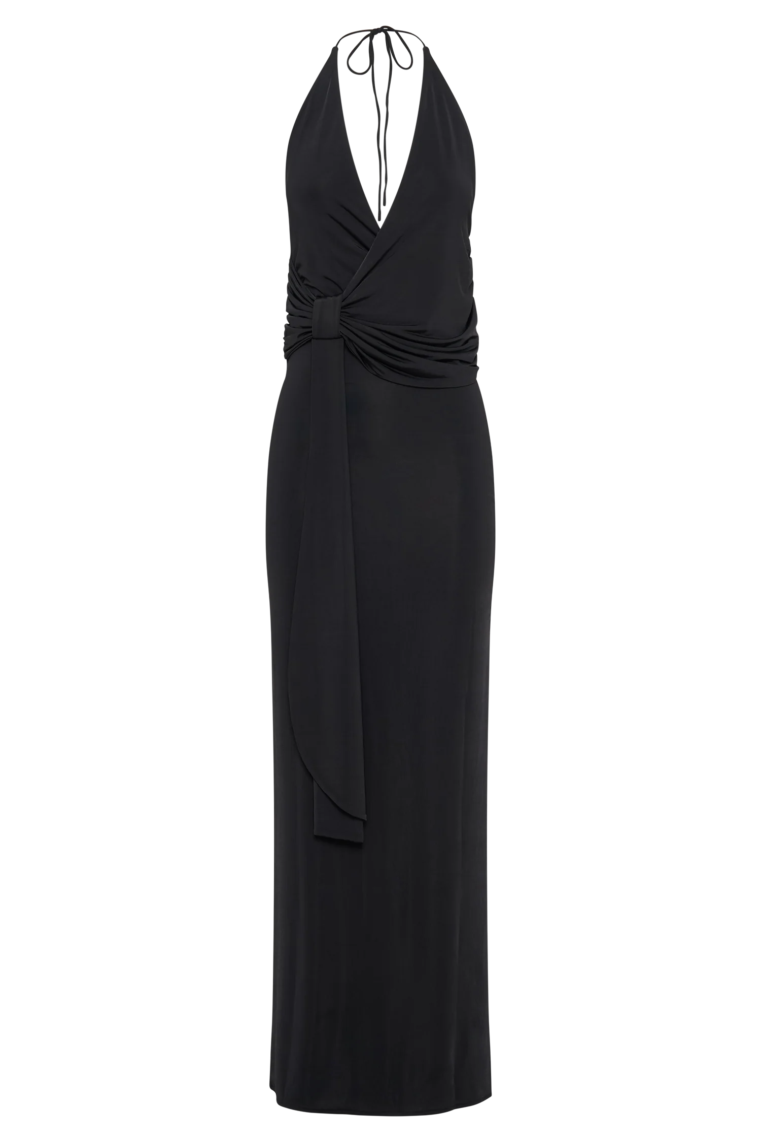 Tyla Draped Slinky Halter Maxi Dress - Black