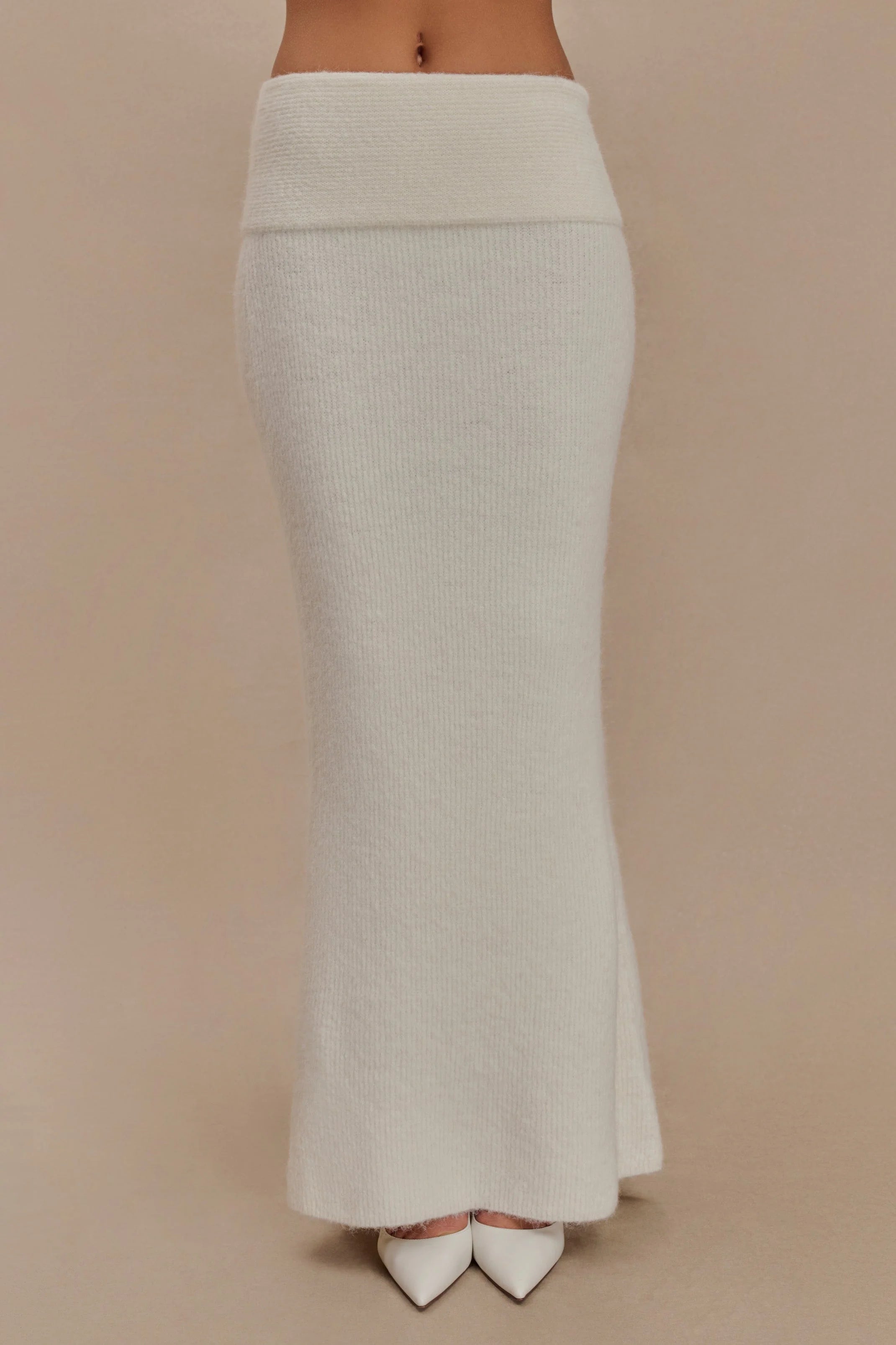 Charlotte Knit Maxi Skirt With Overlay - Ivory