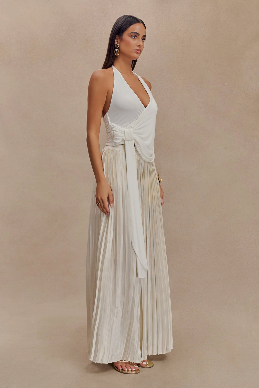 Tyla Draped Slinky Halter Top - White
