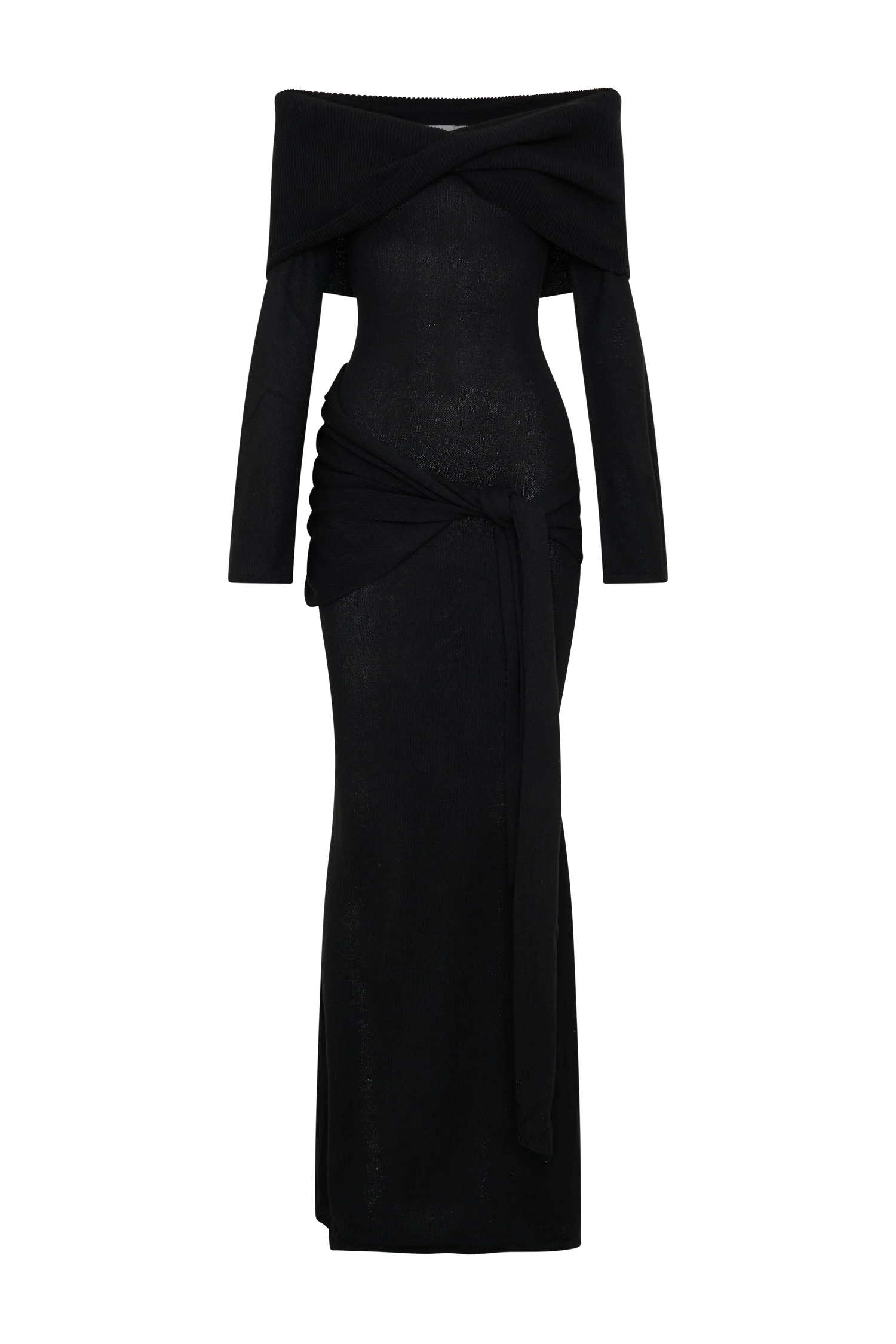 Cameron Off Shoulder Tie Maxi Dress - Black