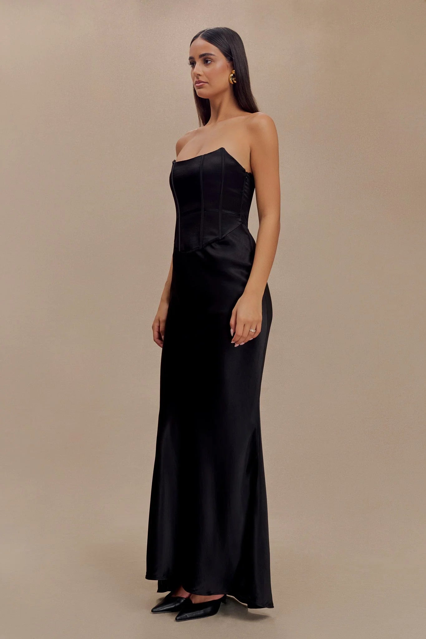 Harlow Satin Strapless Maxi Dress - Black