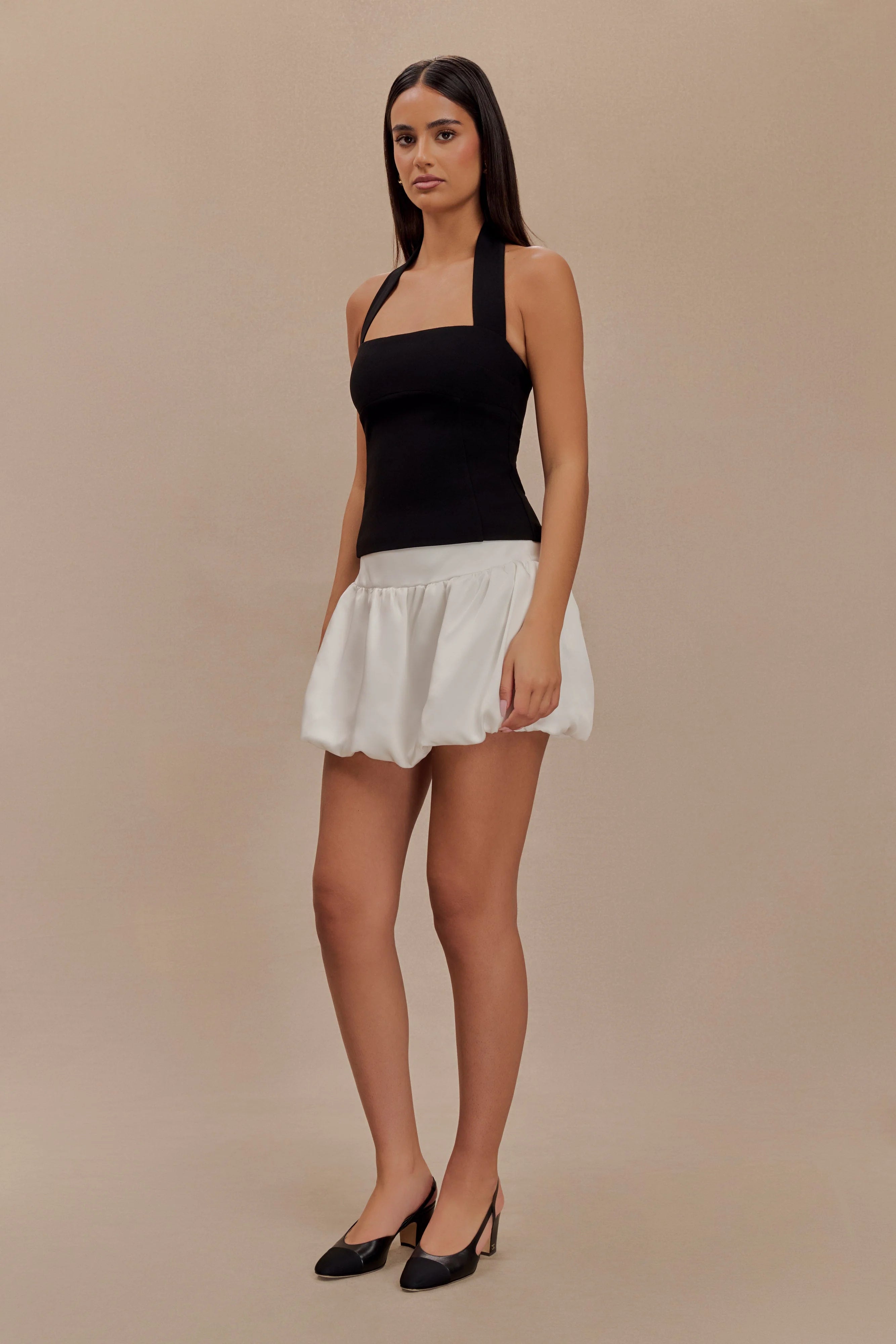 Genia Satin Bubble Mini Skirt - White
