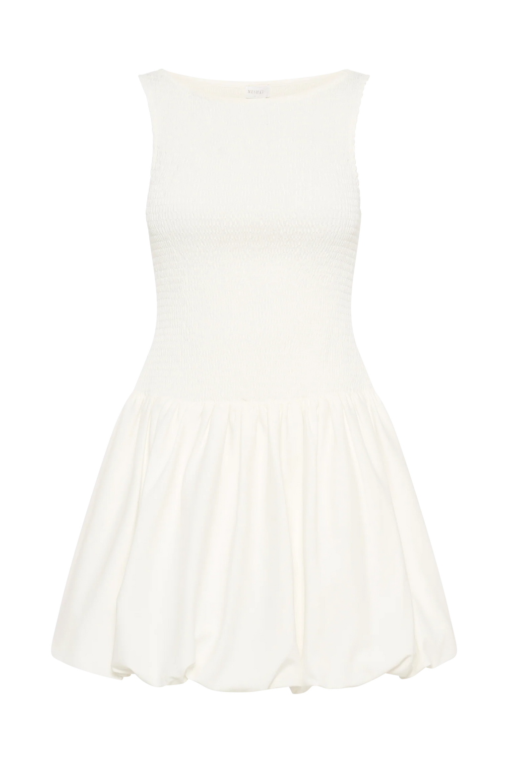 Felicity Shirring Bubble Cotton Mini Dress - White