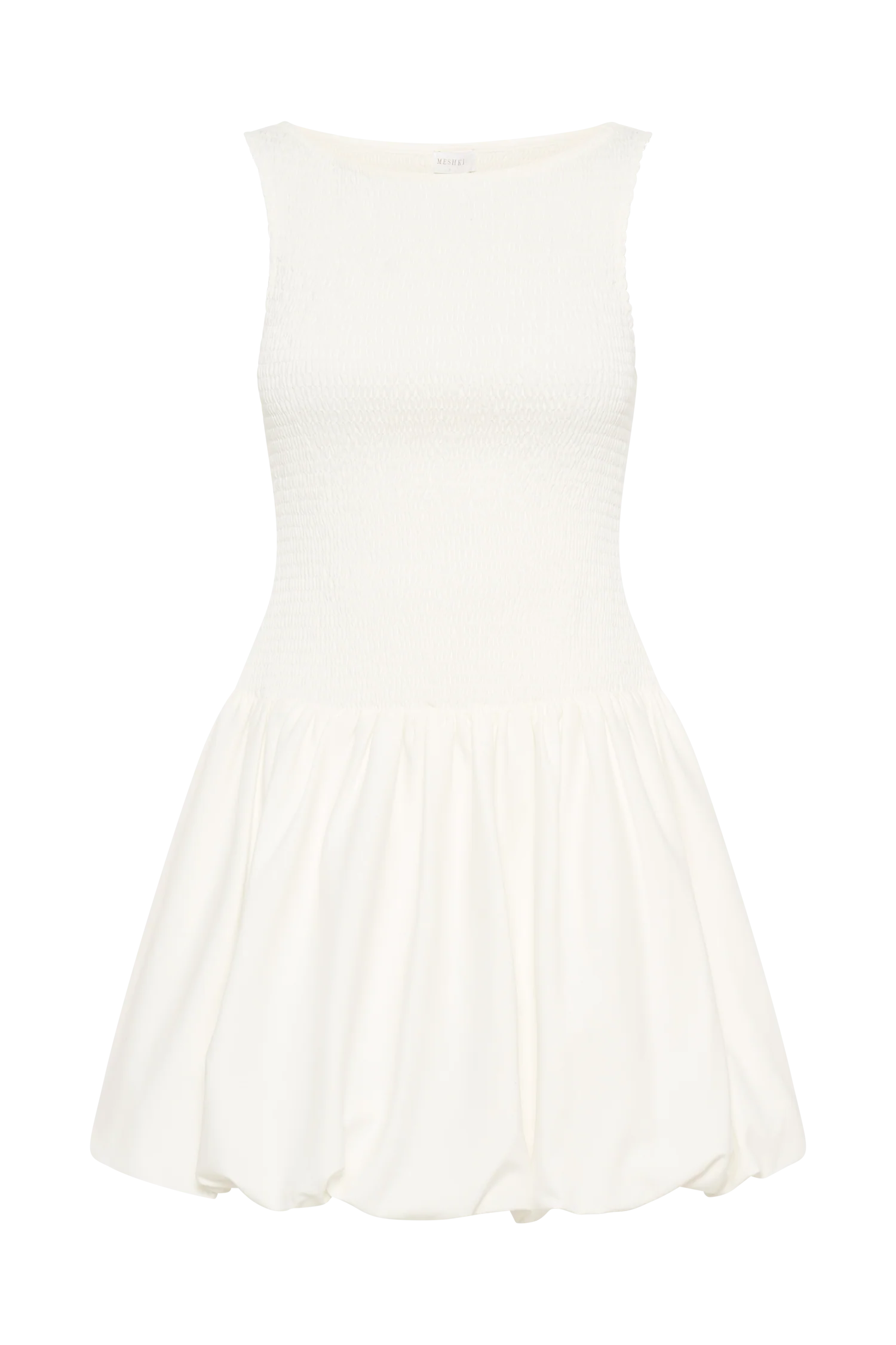 Felicity Shirring Bubble Cotton Mini Dress - White