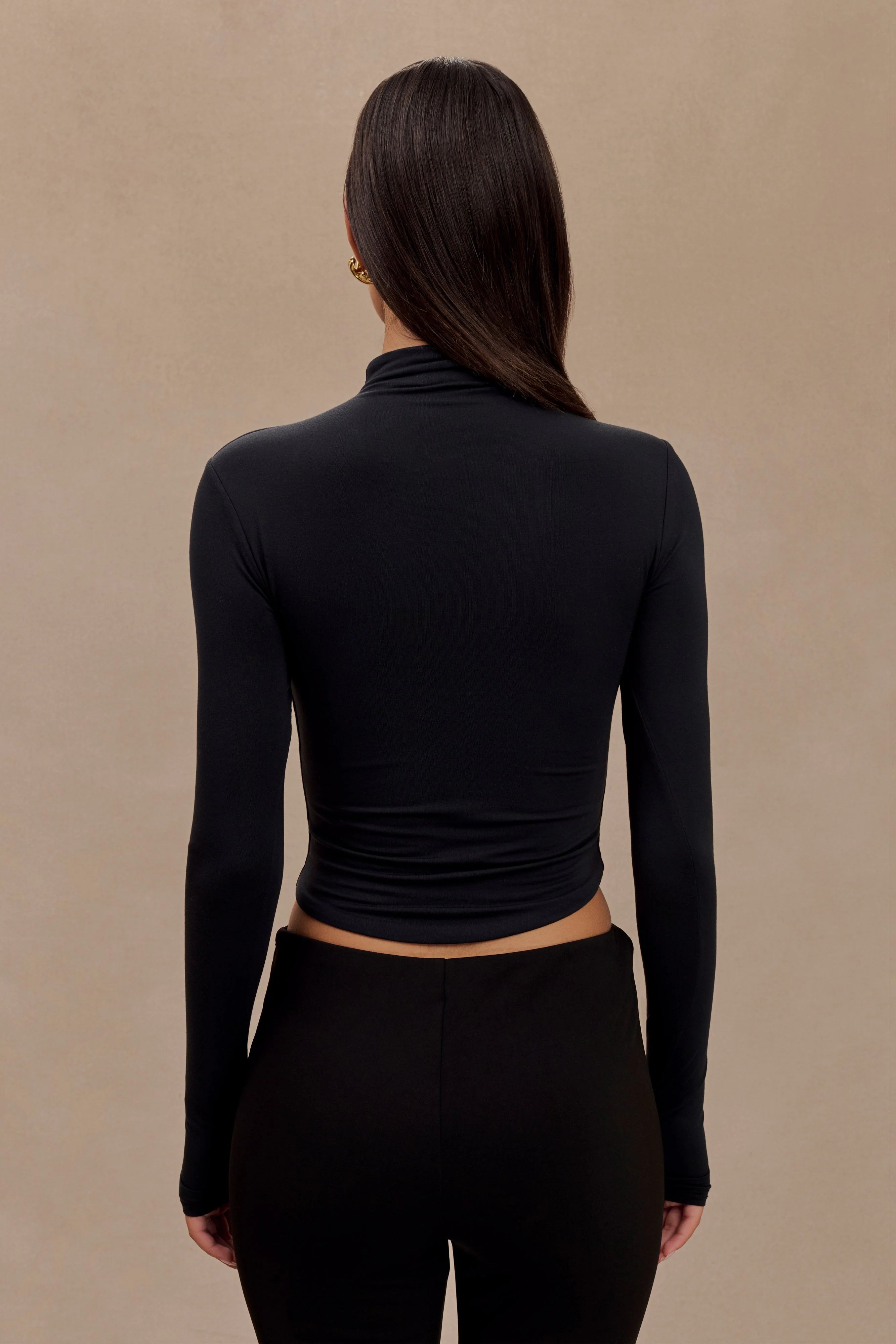 Ember Modal Long Sleeve High Neck Top - Black