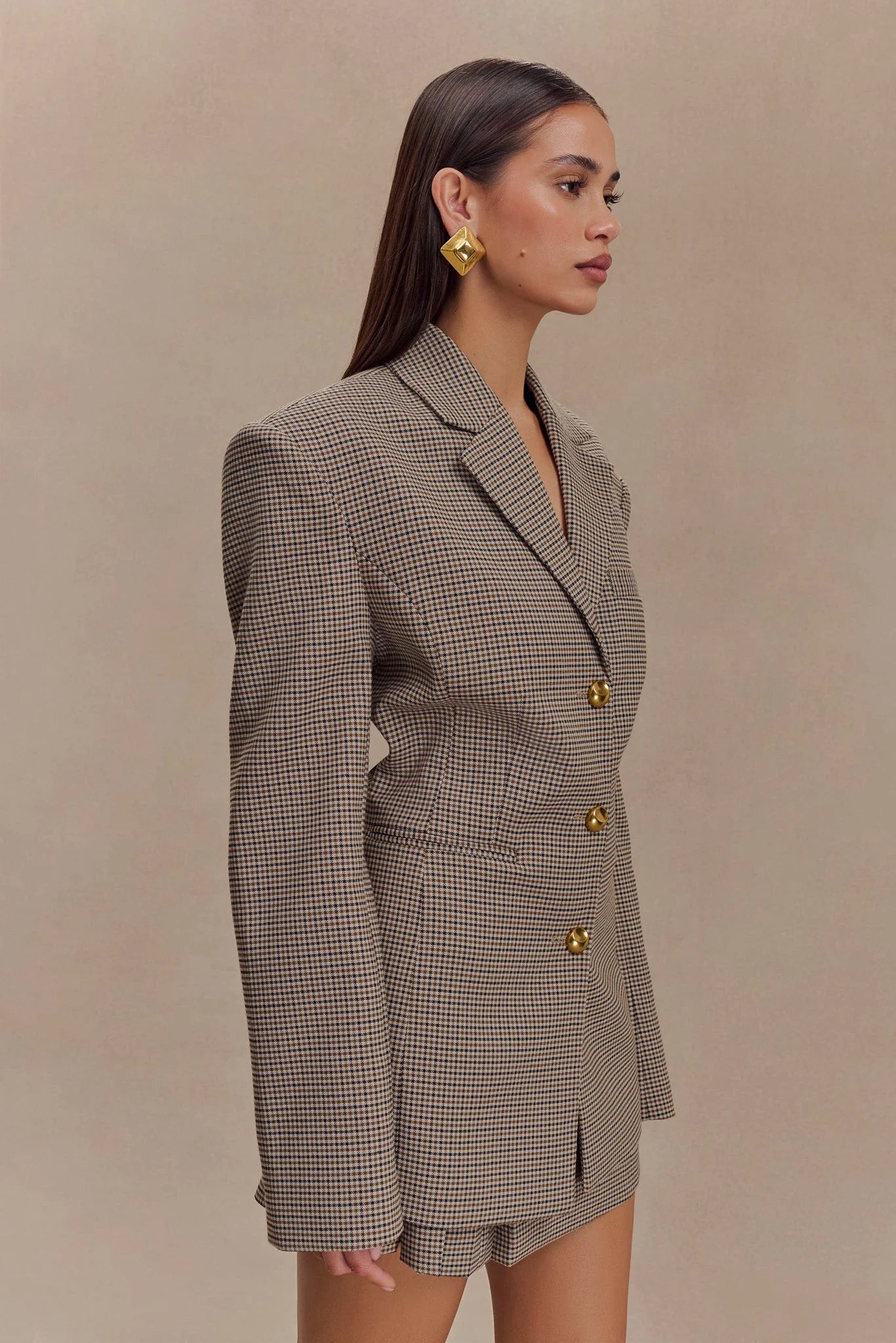 Mila Shaped Blazer - Tan Check