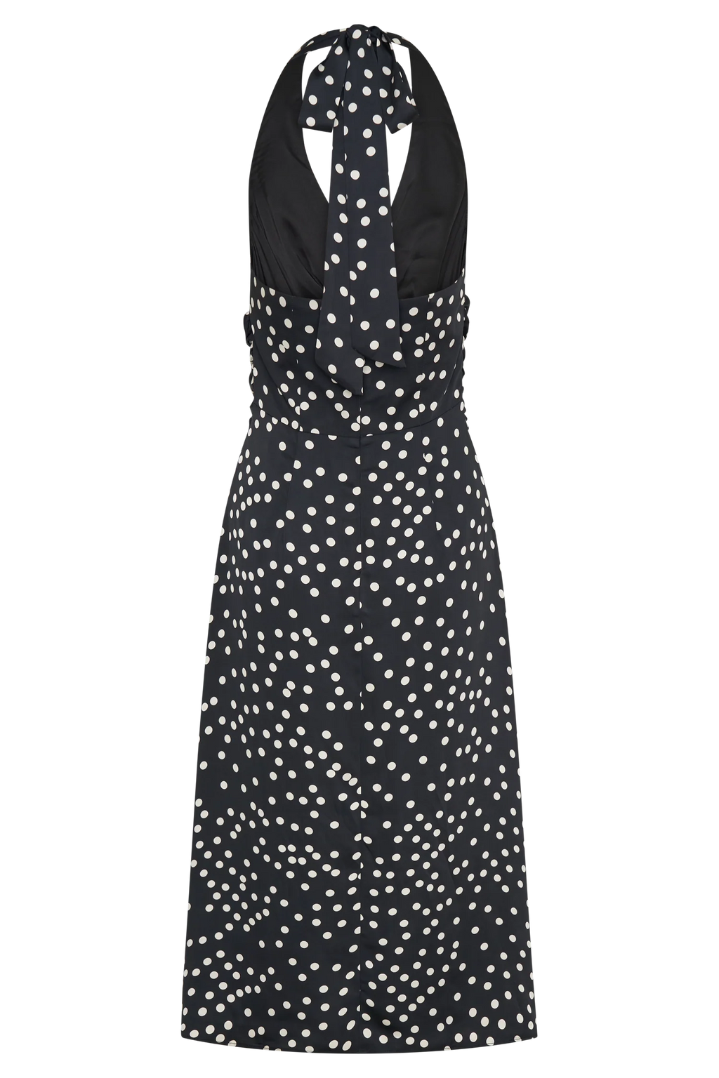 Marguerite Satin Halter Midi Dress - Black Polka Dot Print