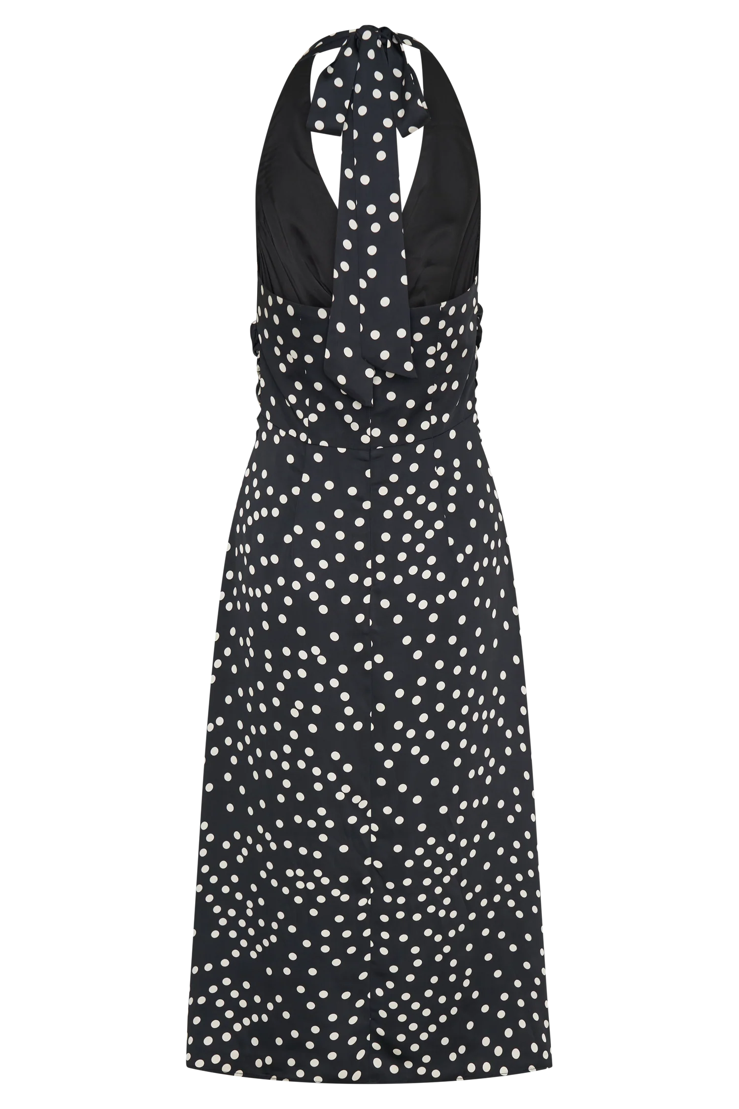 Marguerite Satin Halter Midi Dress - Black Polka Dot Print