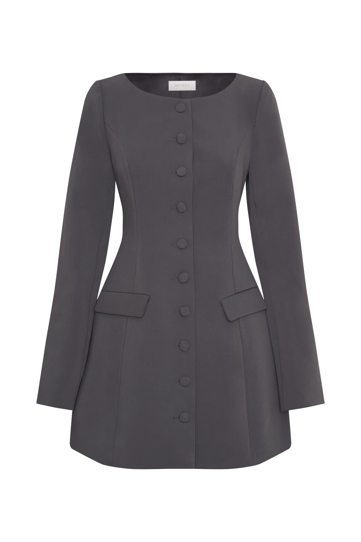 Jolie Boat Neck Suiting Mini Dress - Charcoal Grey