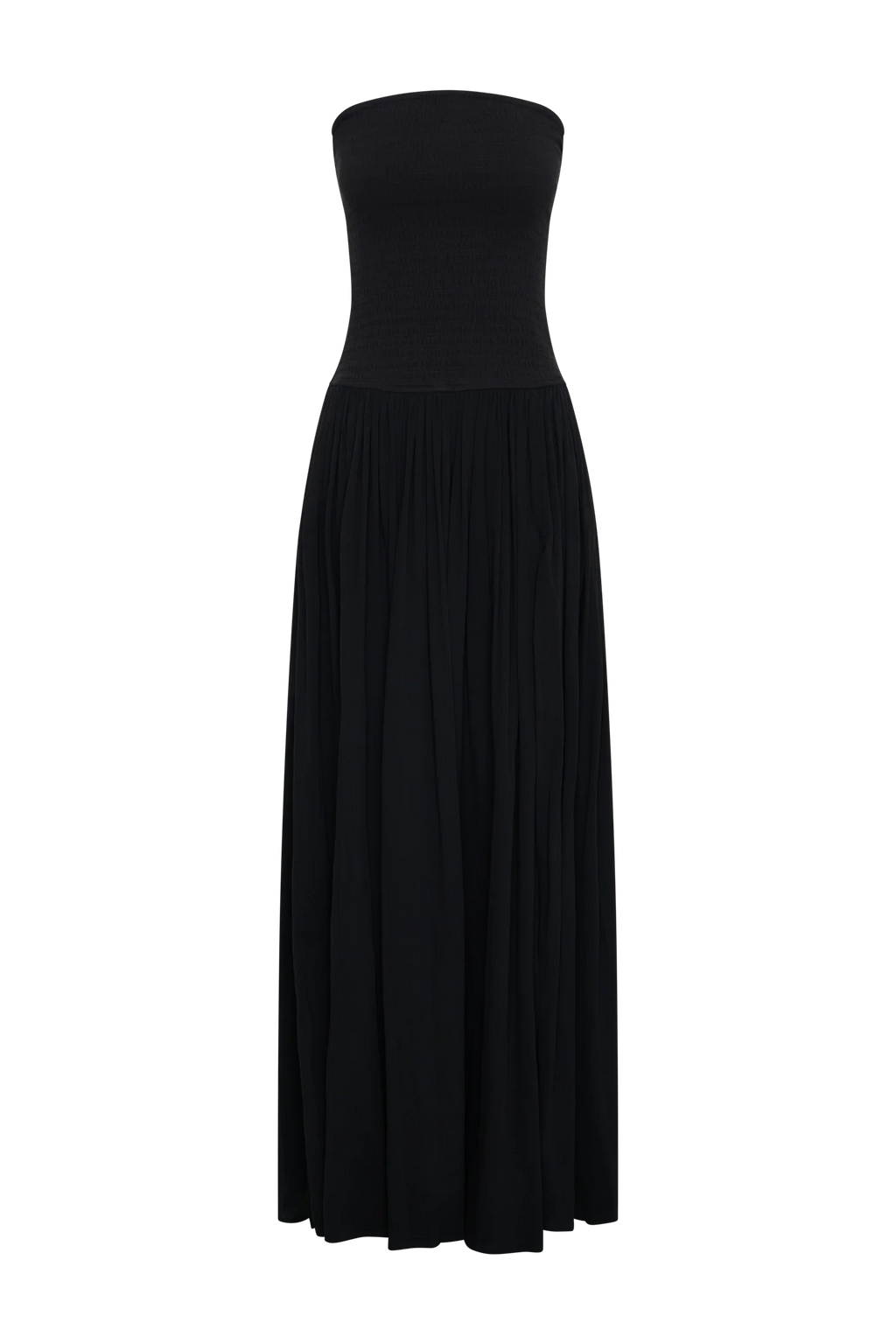 Maureen Cotton Shirring Maxi Dress - Black