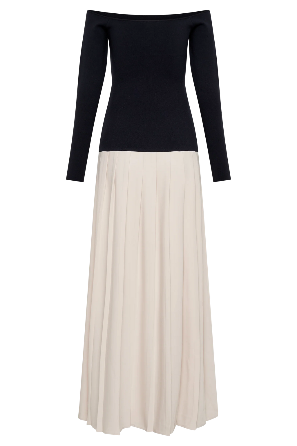 Presley Contrast Knit Off Shoulder Maxi Dress - Navy And Cream