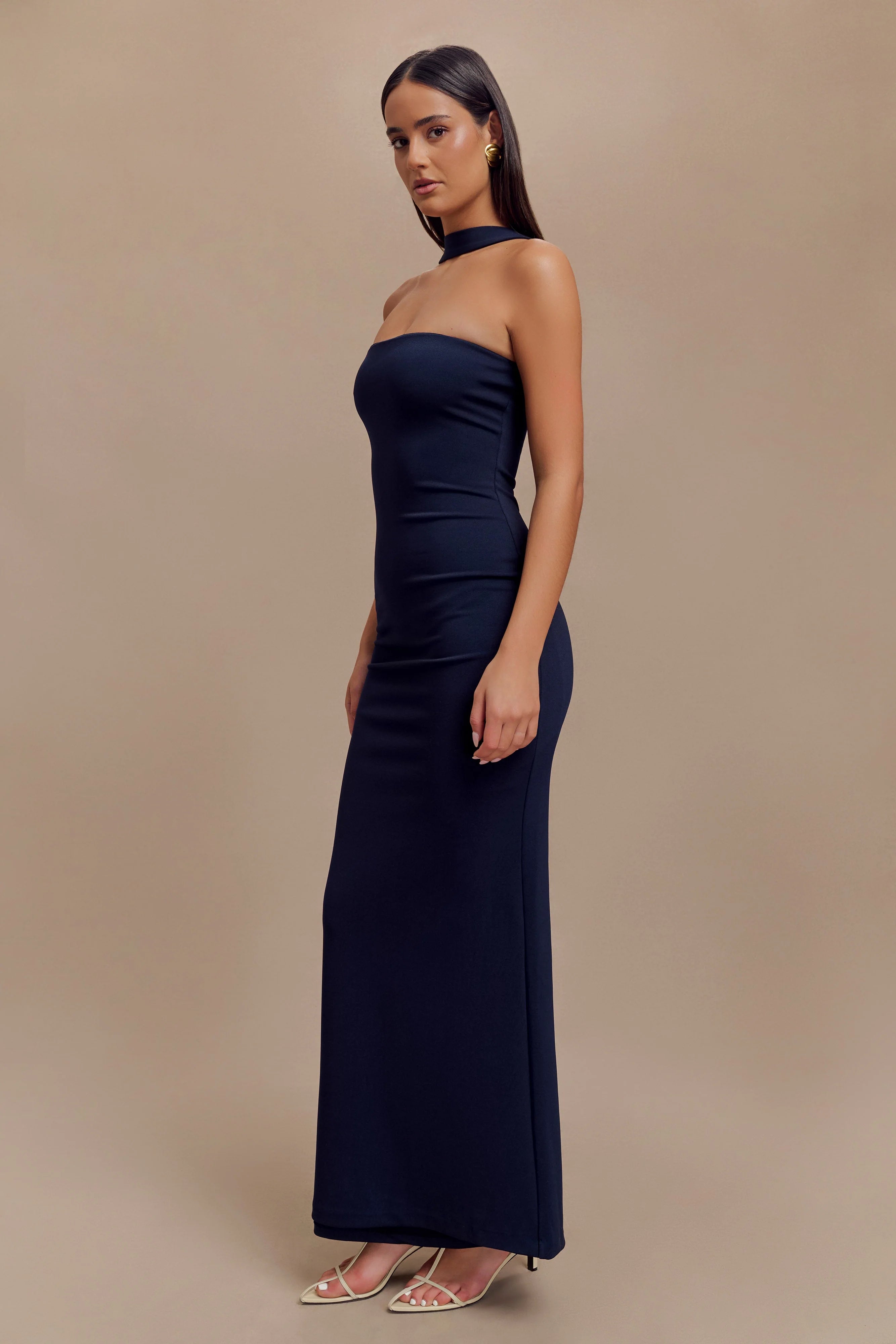 Velma Halter Collar Maxi Dress - Dark Navy