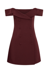 Noelle Off Shoulder Suiting Mini Dress - Mahogany